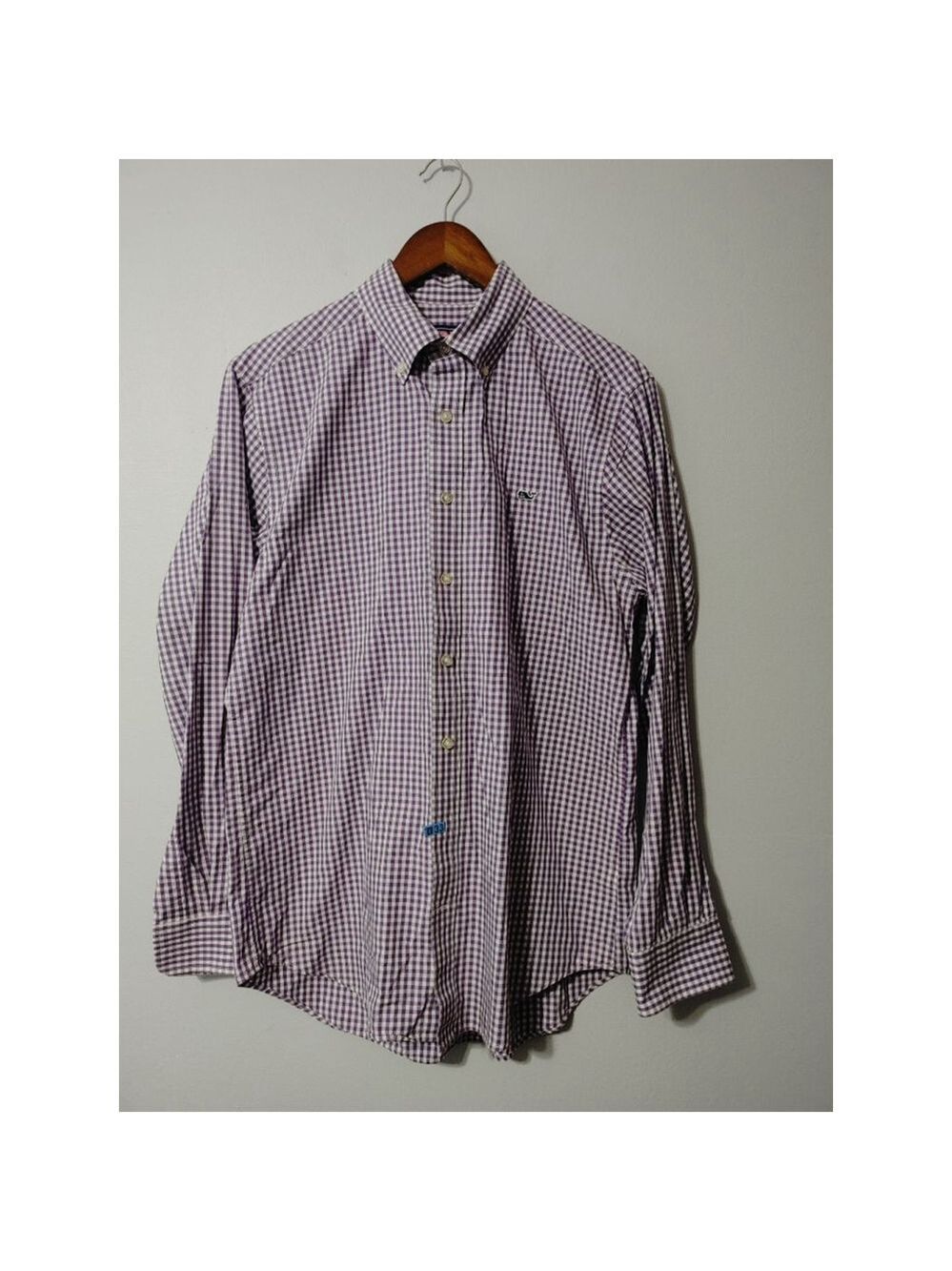 Men's Vineyard Vines Purple White Gingham Slim Fit Whale Button Down M Easter